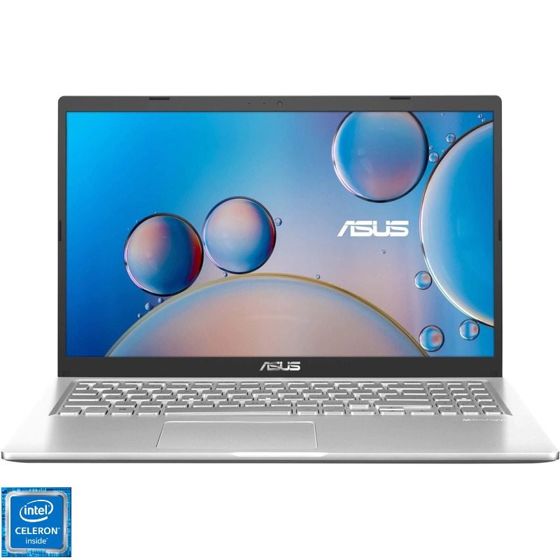 Laptop ASUS X515MA cu procesor Intel® Celeron® N4020 pana la 2.80 GHz, 15.6", FHD, 8GB, 256 GB SSD, 1TB HDD, Intel® UHD Graphics 600, Free DOS, Transparent Silver